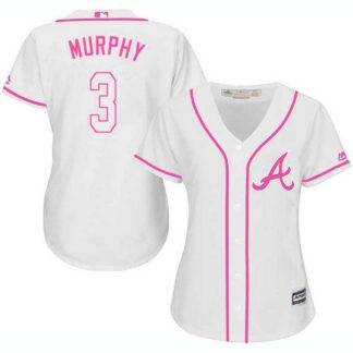 Women Atlanta Braves #3 Dale Murphy White Pink New Cool Base Jersey JiaSu