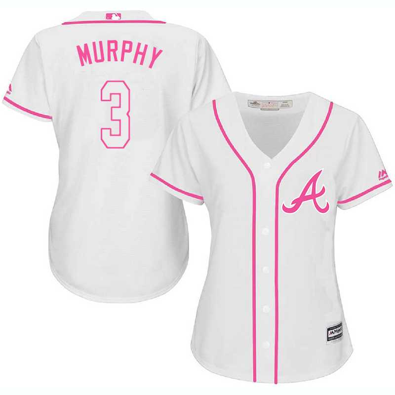 Women Atlanta Braves #3 Dale Murphy White Pink New Cool Base Jersey JiaSu
