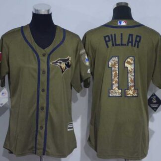 Women Toronto Blue Jays #11 Kevin Pillar Green Salute to Service Stitched Baseball Jersey