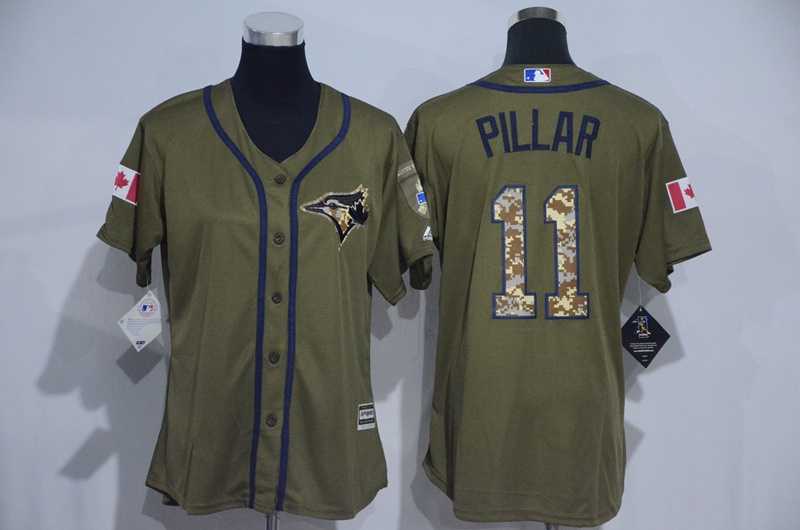 Women Toronto Blue Jays #11 Kevin Pillar Green Salute to Service Stitched Baseball Jersey