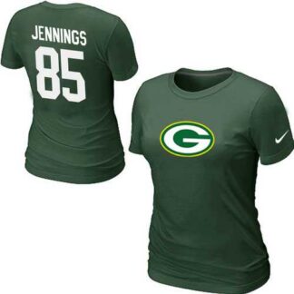 Womens Nike Green Bay Packers #85 JENNNGS Name x26 Number Green T-Shirt