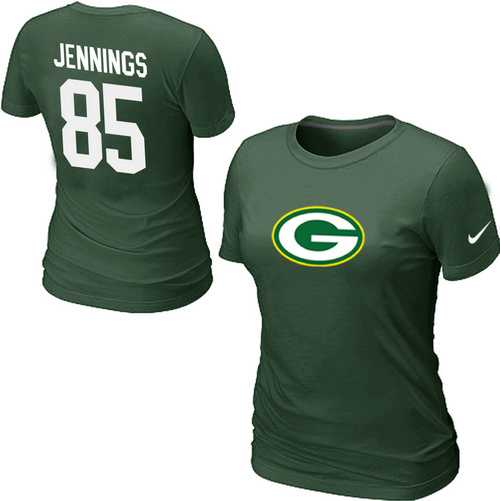 Womens Nike Green Bay Packers #85 JENNNGS Name x26 Number Green T-Shirt