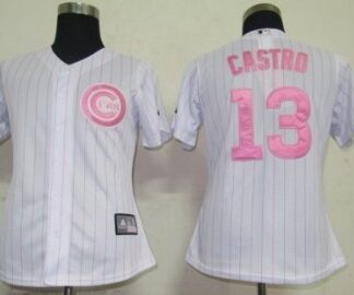 Chicago Cubs #13 Castro White With Pink Pinstripe Womens Jersey