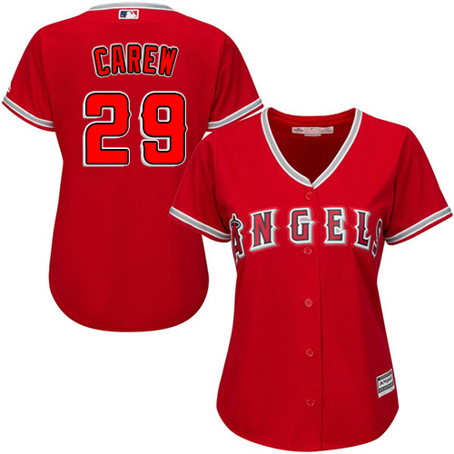 Los Angeles Angels #29 Rod Carew Red Alternate Women’s Stitched MLB Jersey