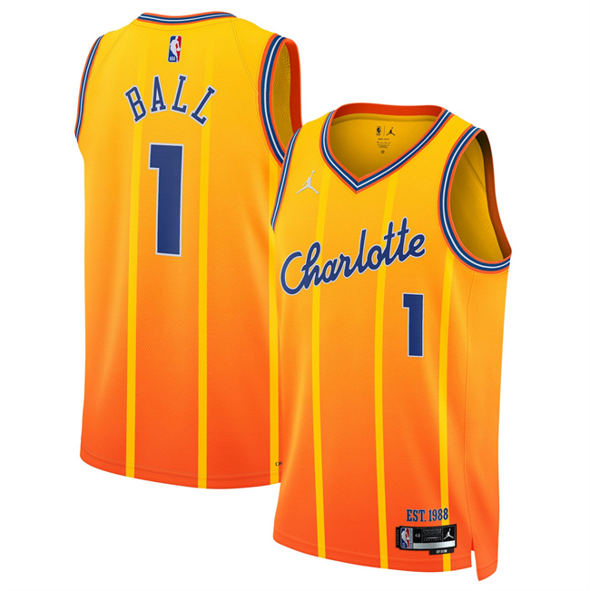 Men's Charlotte Hornets #1 LaMelo Ball Orange 2025 City Edition Stitched Basketball Jersey