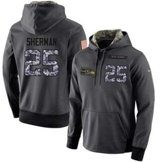Glued Nike Seattle Seahawks #25 Richard Sherman Men's Anthracite Salute to Service Player Performance Hoodie