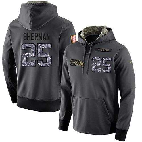 Glued Nike Seattle Seahawks #25 Richard Sherman Men's Anthracite Salute to Service Player Performance Hoodie