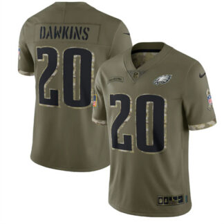 Men's Philadelphia Eagles #20 Brian Dawkins 2022 Olive Salute To Service Limited Stitched Jersey