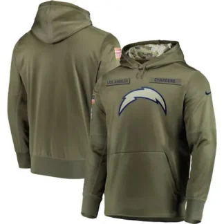 Men's Los Angeles Chargers Olive Salute to Service Sideline Therma Performance Pullover Hoodie