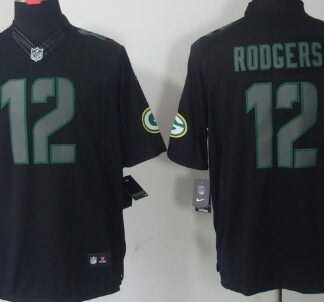 Nike Limited Green Bay Packers #12 Aaron Rodgers Black Impact Jerseys