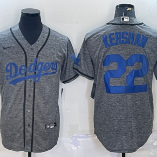 Men's Los Angeles Dodgers #22 Clayton Kershaw Grey Gridiron Cool Base Stitched Baseball Jersey