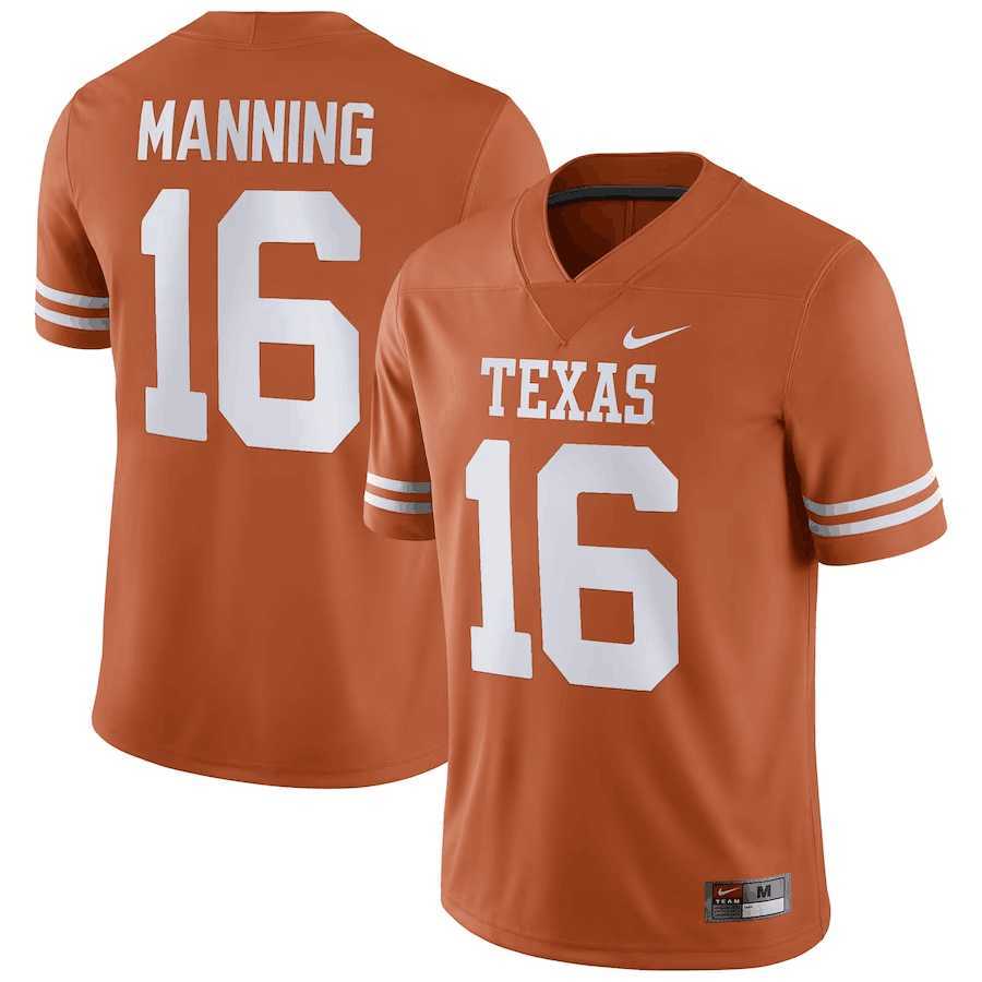 Men's Texas Longhorns #16 Arch Manning Orange Stitched Jersey Dzhi