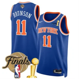 Youth New York Knicks #11 Jalen Brunson Blue 2026 Finals Patch And Finals Champions Patch Icon Edition Stitched Bas...