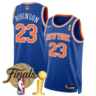 Men's New York Knicks #23 Mitchell Robinson Blue 2026 Finals Patch And Finals Champions Patch Icon Edition Stitched...