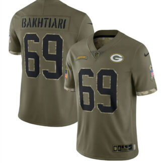 Men's Green Bay Packers #69 David Bakhtiari 2022 Olive Salute To Service Limited Stitched Jersey