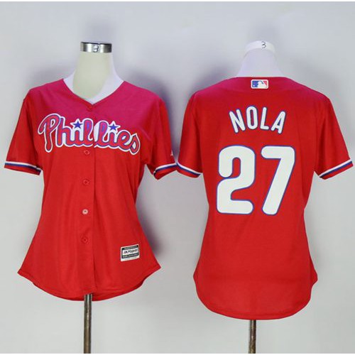 Philadelphia Phillies #27 Aaron Nola Red Women’s Alternate Stitched MLB Jersey