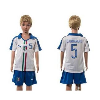 Italy #5 Cannavaro White Away Kid Soccer Country Jersey