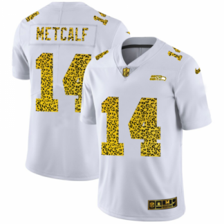 Seattle Seahawks #14 DK Metcalf Men’s Nike Flocked Leopard Print Vapor Limited NFL Jersey White