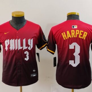 Youth Philadelphia Phillies #3 Bryce Harper Number Red 2024 City Connect Limited Jersey