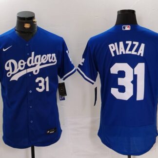 Men's Los Angeles Dodgers #31 Mike Piazza Number Blue Flex Base Stitched Baseball Jerseys