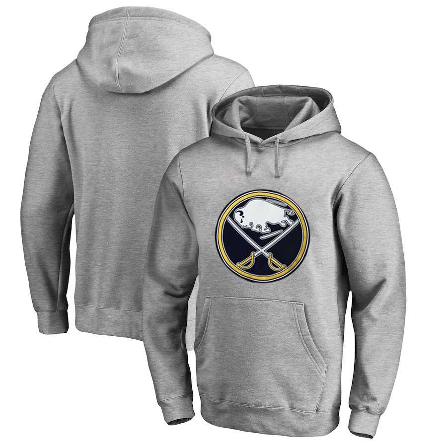 Men's Customized Buffalo Sabres Gray All Stitched Pullover Hoodie