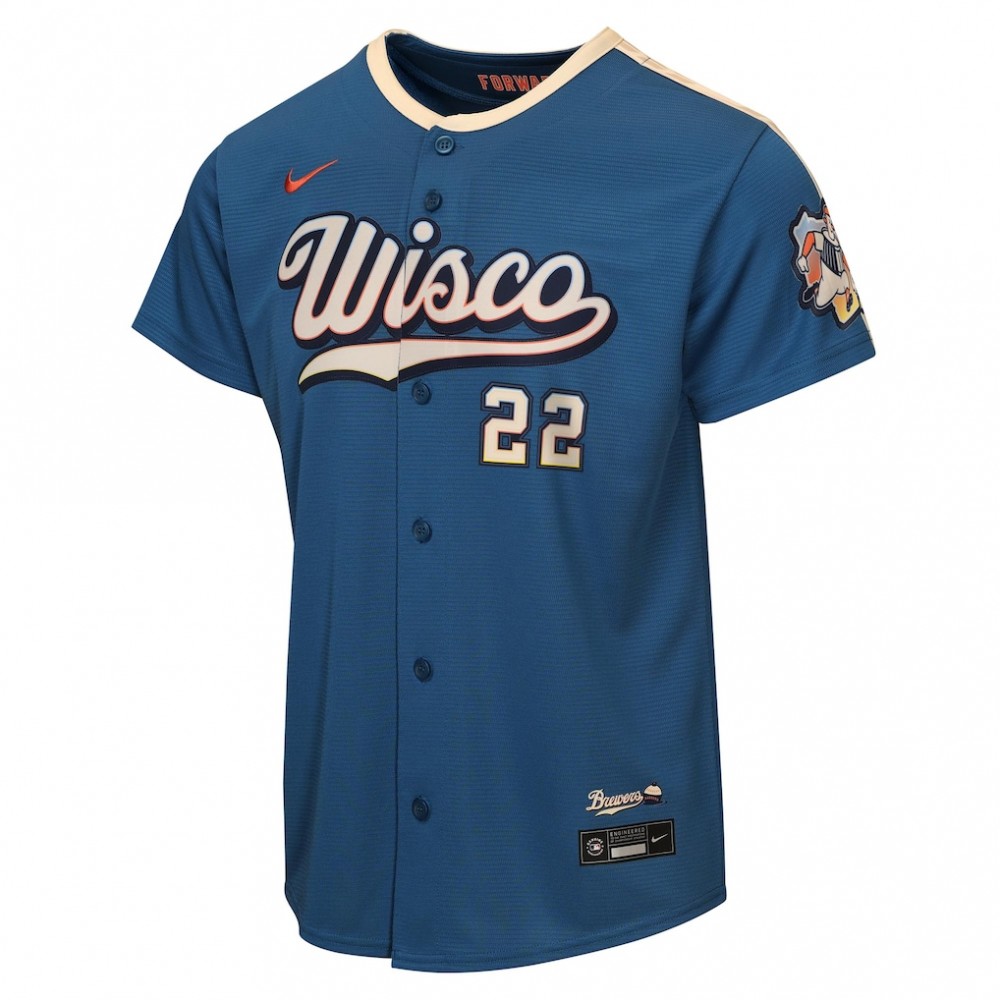 Christian Yelich Milwaukee Brewers Nike Youth 2026 City Connect Stadium Jersey - Mineral Blue - Image 2