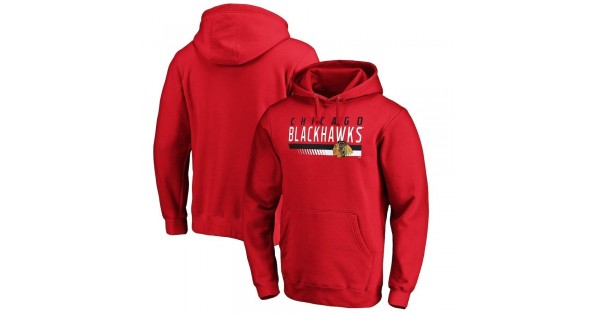 Men's Fanatics Branded Red Chicago Blackhawks Staggered Stripe Pullover Hoodie - Image 2