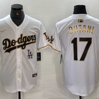 Men's Los Angeles Dodgers #17 Shohei Ohtani White Gold Fashion Stitched Cool Base Limited Jersey