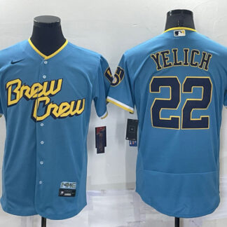 Brewers 22 Christian Yelich Blue Nike 2022 City Connect Flexbase Jerseys