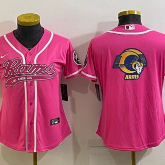 Women's Los Angeles Rams Pink Team Big Logo With Patch Cool Base Stitched Baseball Jersey