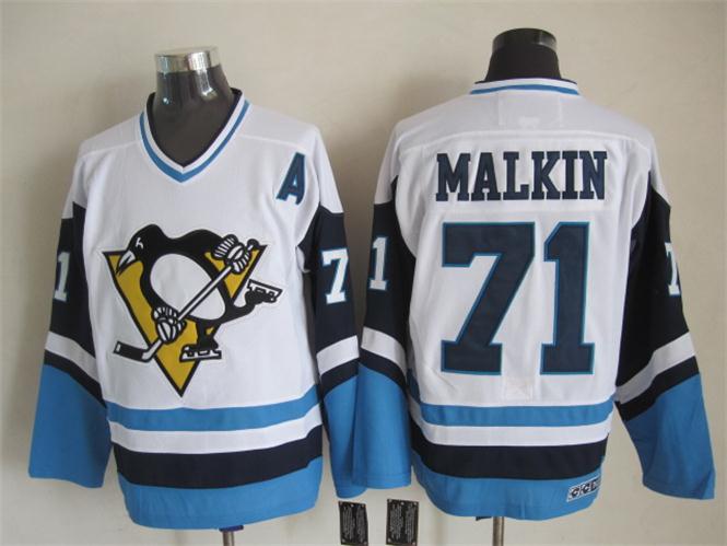 Pittsburgh Penguins #71 Evgeni Malkin White With Blue Throwback CCM Jerseys