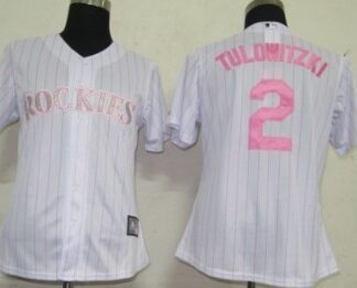 Colorado Rockies #2 Tulowitzki White With Pink Pinstripe Womens Jersey