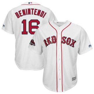 Red Sox 16 Andrew Benintendi White 2018 World Series Champions Team Logo Player Jersey Dzhi