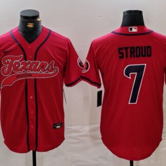 Men's Houston Texans #7 CJ Stroud Red With Patch Cool Base Stitched Baseball Jersey