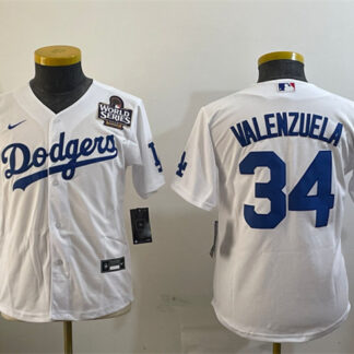Women's Los Angeles Dodgers #34 Fernando Valenzuela White 2024 World Series Cool Base Stitched Baseball Jersey(Run...