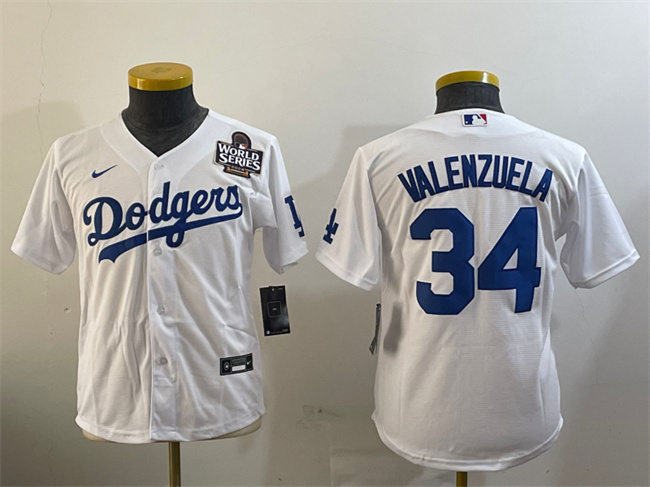 Women's Los Angeles Dodgers #34 Fernando Valenzuela White 2024 World Series Cool Base Stitched Baseball Jersey(Run...