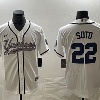 Men's New York Yankees #22 Juan Soto White With Patch Cool Base Stitched Baseball Jersey2