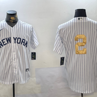 Men's New York Yankees #2 Derek Jeter White Pinstripe Without Name Fashion Cool Base Jersey