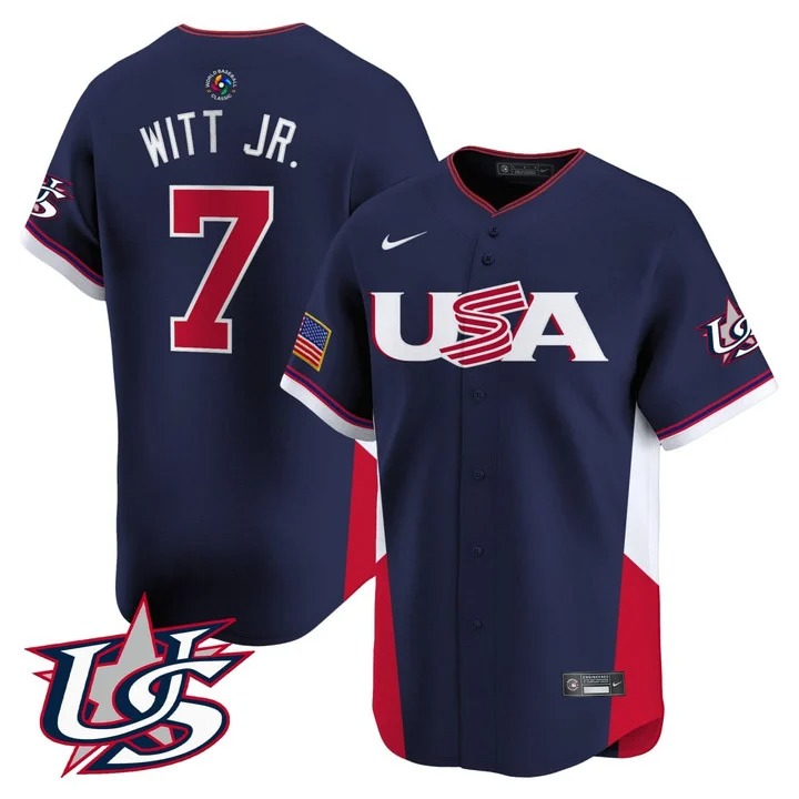 Men's & Women's & Youth Team USA Baseball #7 Bobby Witt Jr. Navy 2026 Stitched Jersey