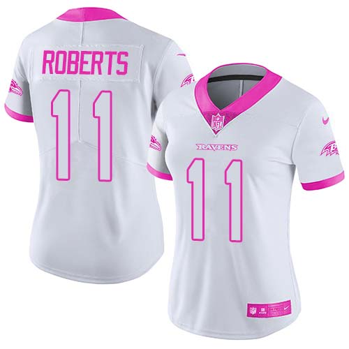 Nike Baltimore Ravens #11 Seth Roberts White/Pink Women’s Stitched NFL Limited Rush Fashion Jersey