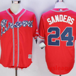 Men's Atlanta Braves #24 Deion Sanders Retired Red Stitched MLB Majestic Cool Base Jersey