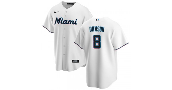 Men's Miami Marlins Andre Dawson #8 Nike White Home 2020 Jersey - Image 2