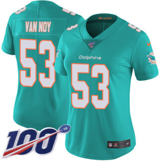 Nike Miami Dolphins #53 Kyle Van Noy Aqua Green Team Color Women’s Stitched NFL 100th Season Vapor Untouchable Limi...