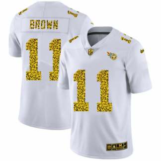 Tennessee Titans #11 A.J. Brown Men’s Nike Flocked Leopard Print Vapor Limited NFL Jersey White