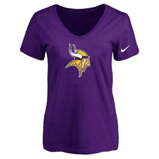 Women's Minnesota Vikings Purple Logo V neck T-Shirt FengYun