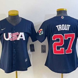 Women's USA Baseball #27 Mike Trout 2023 Navy World Classic Stitched Jersey