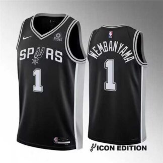 Men's San Antonio Spurs #1 Victor Wembanyama Black 2022-23 Icon Edition Stitched Basketball Jersey Dzhi