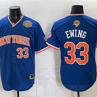 Men's New York Knicks #33 Patrick Ewing Royal 2026 Finals & Eastern Conference Champions Patch Stitched Baseball Je...