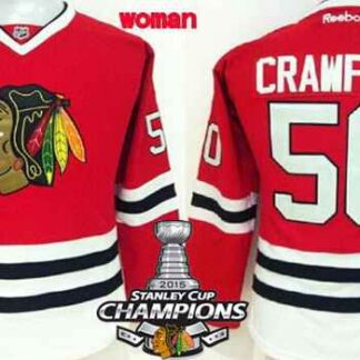 Chicago Blackhawks #50 Corey Crawford Red Womens Jersey W/2015 Stanley Cup Champion Patch