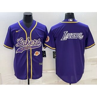 Men's Los Angeles Lakers Purple Big Logo With Patch Cool Base Stitched Baseball Jersey 0LXJ